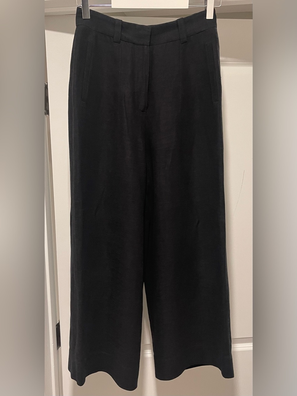 Massimo Dutti Linen Blend Wide leg Trouser Pants in Black Size 4